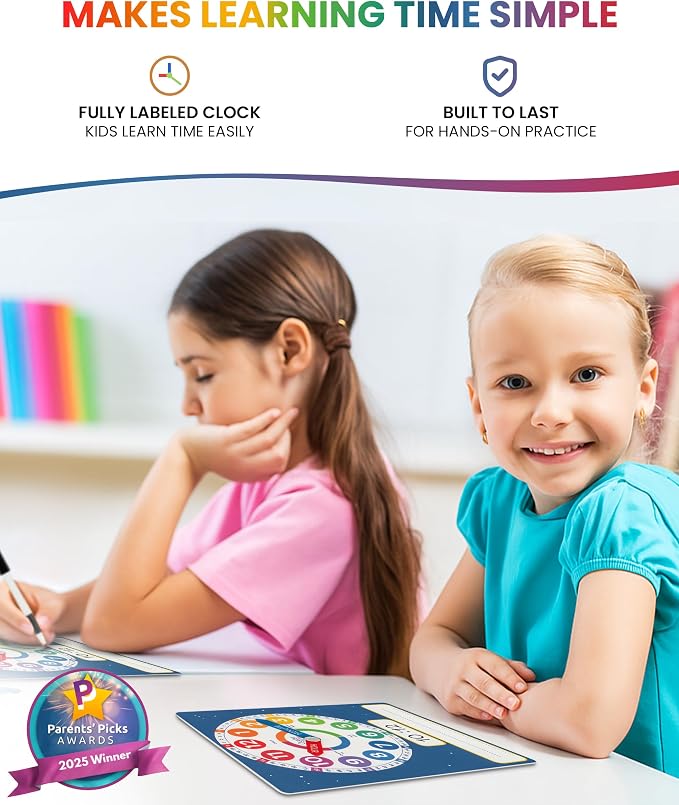 Oyster&Pop Analog Teaching Clocks for Kids Learning Time - 3-Pack Dry Erase - Image 2