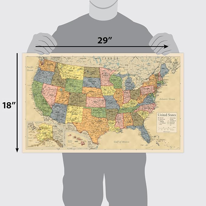 2 Pack - Laminated World Map & US Map Poster Set - Wall Chart Map of the World & United States - Made in the USA [Yellow] - Image 2