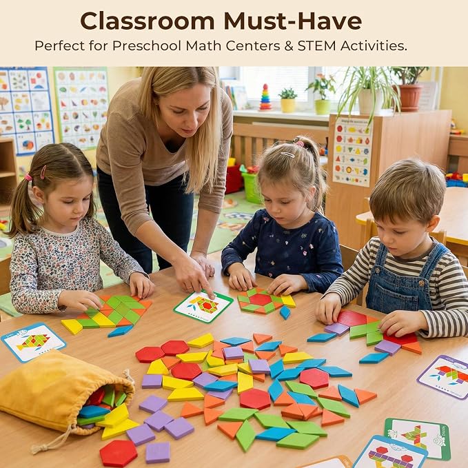 LovesTown 209 PCS Shapes Wooden Pattern Blocks for Kids - Image 6