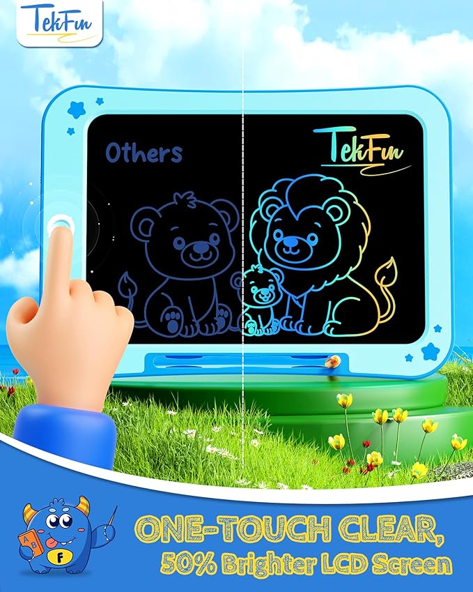 TEKFUN LCD Writing Tablet for Kids, 10 Inch Toddler Doodle Board, Drawing Pad for Teens, Mess Free Coloring Board, Preschool Learning Toys,Christmas Birthday Gifts for 3-12 Year Old Girls Boys (Blue)