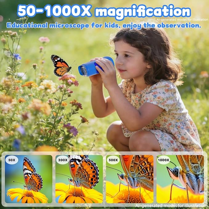 1000X Handheld Microscope for Kids: Pocket Digital Microscope with 2.0''IPS Screen&Photo/Video - Portable Edu Science Kits for Girls Boys - STEM Toys Birthday Gifts Ages 3-6 6-12(Blue) - Image 3