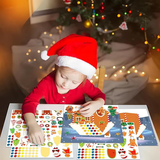 LINAYE 48PCS Make A Gingerbread House Stickers, Christmas Crafts for Kids Toddlers, Gingerbread House Craft Stickers, Christmas Activities Games for Kids Party Favors, 24 Finished Products - Image 3
