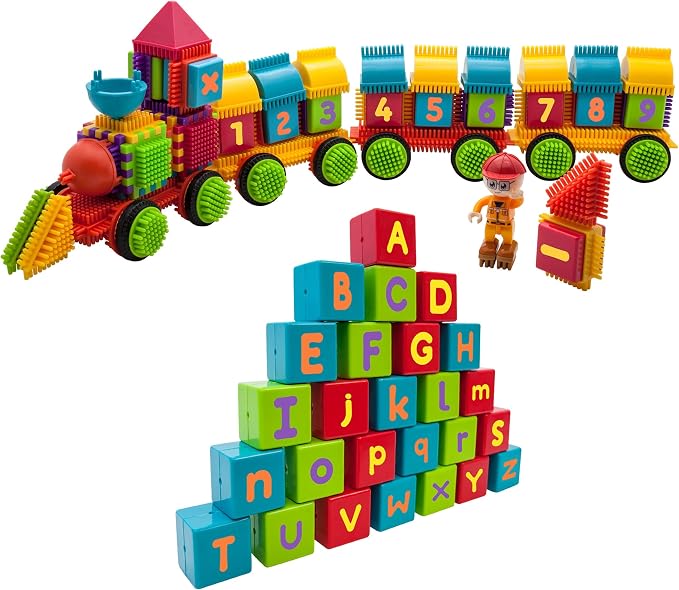 Picasso Toys PTB103 Alphabet & Numerical Train 103pc Hedgehog Block Shape Blocks Building Tiles Set Construction Learning Toy Stacking Educational Block, Creativity Beyond Imagination, Inspirationa by PicassoTiles
