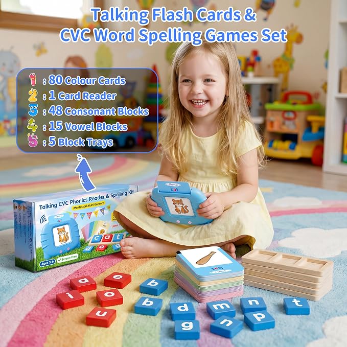 Talking Flash Cards & CVC Word Blocks Phonics Game Set for Toddlers - Image 2