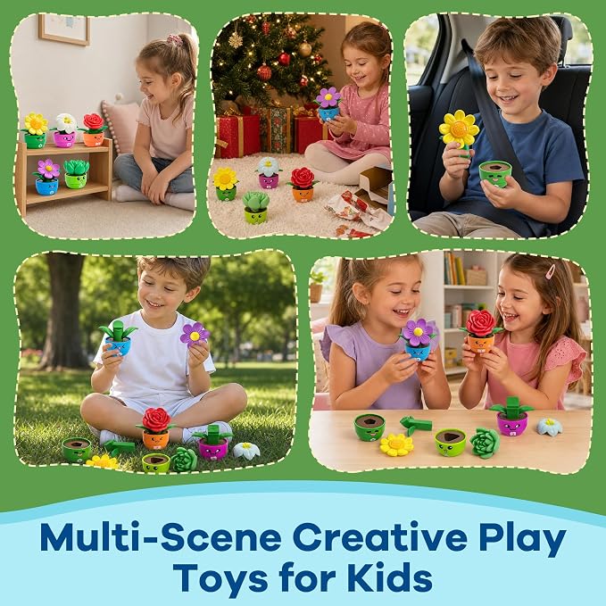 GEERAY Montessori Flower Garden Building Toy, 10 Sets Toddler Shape & Color Matching Game, Fine Motor Skills Preschool Sensory Toys, Educational Gardening Gift for 1-3 Year Old Boys Girls - Image 3