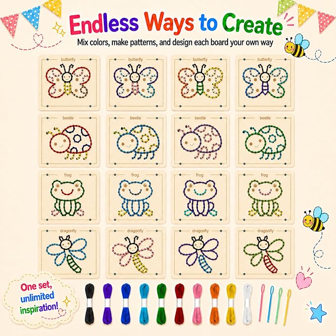 Montessori Wooden Lacing Toys for Toddlers and Kids Ages 2-4 5-7, Sewing Kit Fine Motor Skill Busy Board, Education Sensory Preschool Toy for 1 2 3 4 Year Olds, Birthday Gift for Boys and Girls - Image 4