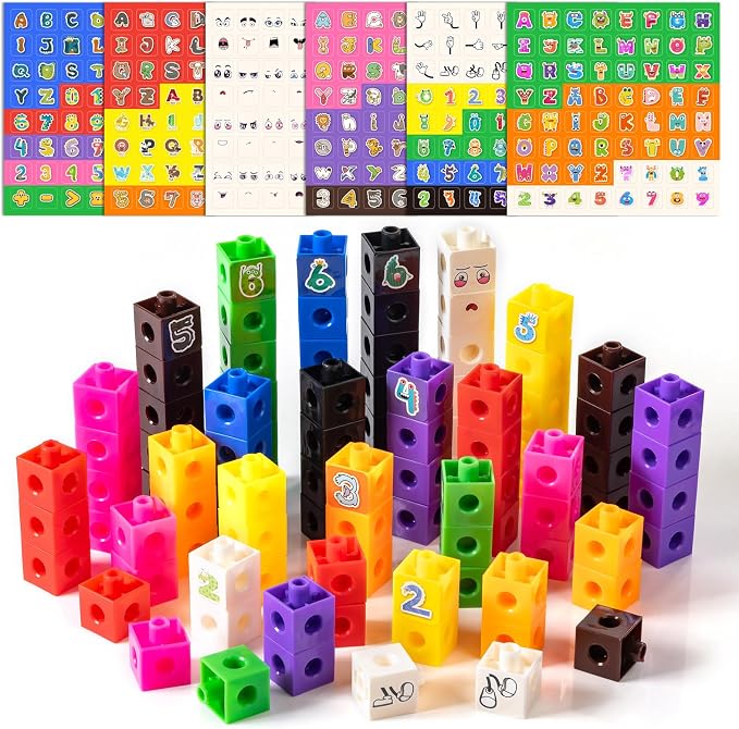 100 Pcs Math Linking Cubes with 384 Cartoon Stickers by Odoorgames