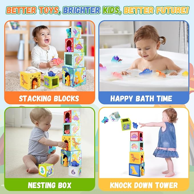 Toddlers and Babies Dinosaur Sorting and Stacking Toys Blocks for 1-3 Kids - Image 5