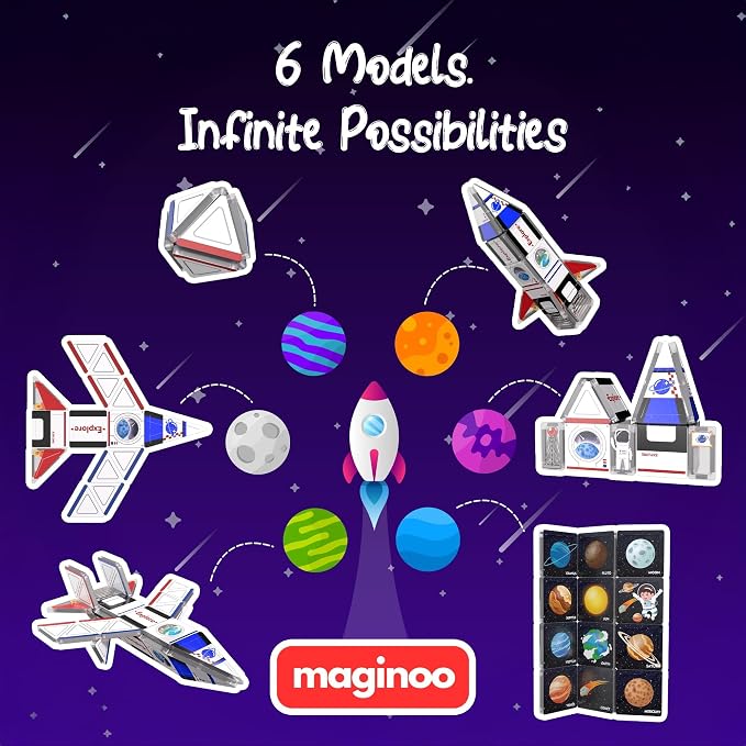 42PCS Mini Magnetic Tiles Space Rocket Toys, STEM Building Blocks Set - Image 5
