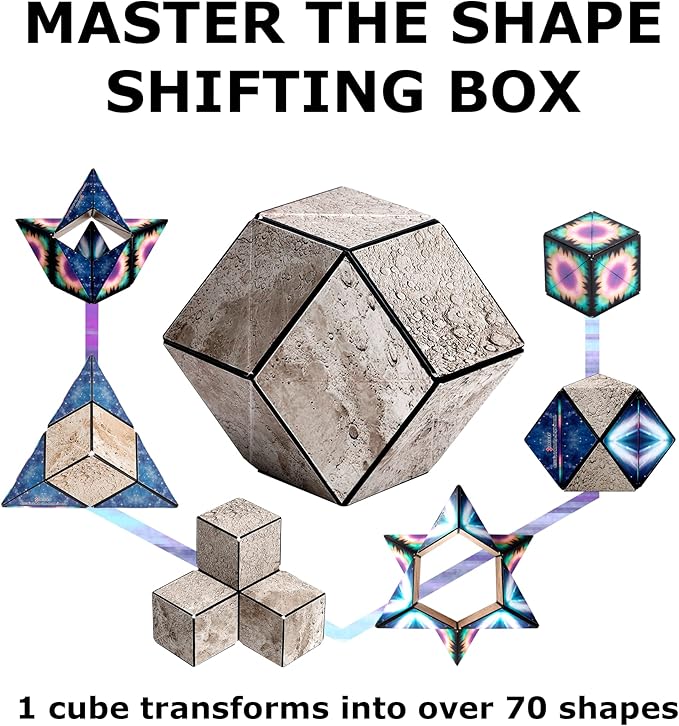 Shashibo Shape Shifting Box - Award-Winning STEM Fidget Toy with Strong Magnets - Fidget Cube Transforms Into 100+ Shapes, Christmas Stocking Stuffers Gift for Kids, Teens, and Adults (Moon)