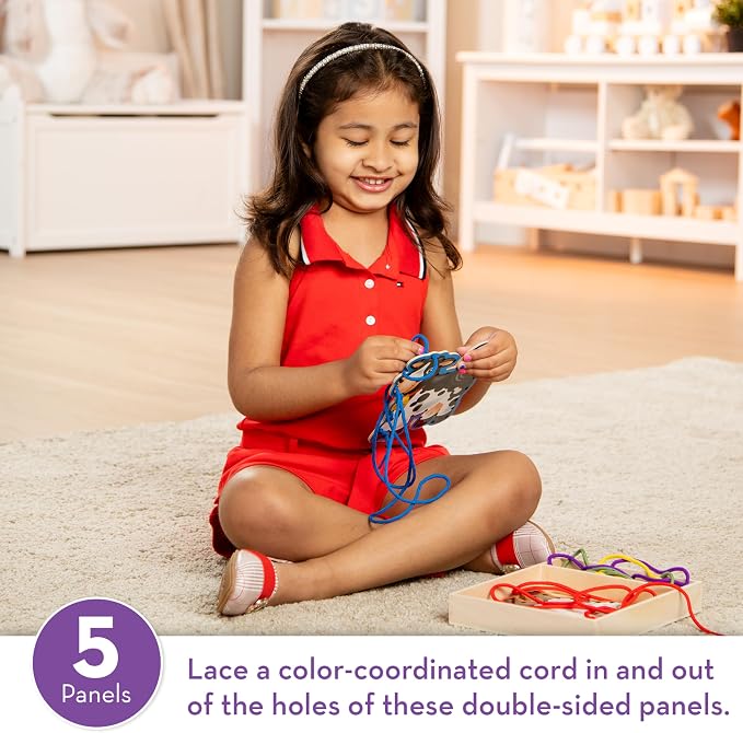 Melissa & Doug Lace and Trace Activity Set: 5 Wooden Panels and 5 Matching Laces - Farm - Image 2