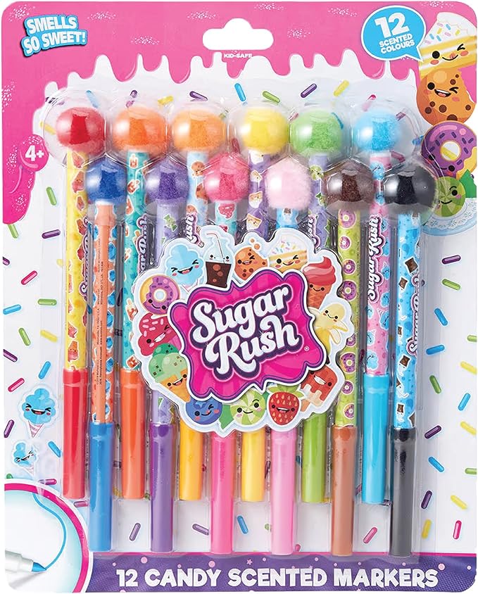 Sugar Rush Scented Pen and Marker Bundle – 56-Count Art Supplies Set with Gel Pens, Fineline Markers, Retractable Pens, and Candy Scented Markers – Non-Toxic for Kids Ages 3+