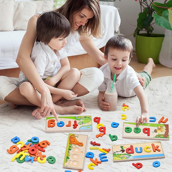 Atoylink Wooden Spell Learning Toys for 2 3 4 5 Year Old Kids Match Letter Spelling Game Board & Letters & Box, CVC Word Builder Toddler Educational Toy Kindergarten Preschool Learning Activities - Image 6