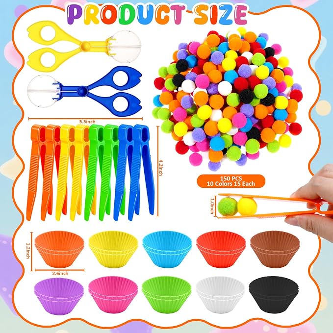 Bbiamsleep 180 Pcs Sensory Bin Fillers, Sensory Bin Pompoms - Image 2