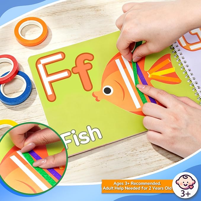 UIIOPJIOM ABC Tape Activity Book for Toddlers, Preschool Learning Alphabet Quiet Book, Montessori Educational Busy Book with Letter Sensory Airplane Travel Toy - Image 4