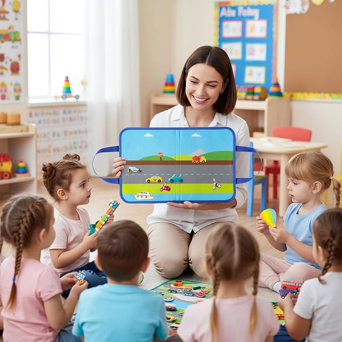 WATINC Travel Felt Board Story Set - 25PCS Portable Felt Board Educational Birthday Gift for Boys Girls, Themed Storytelling Preschool Early Learning Interactive Play Kit for Toddlers (Transportation) - Image 5