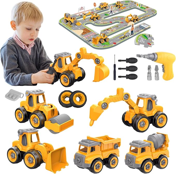 Take Apart Construction Truck Excavator Toys for Kids Ages 3-8, STEM Learning Building Toys with Electric Drill & Puzzle Play, Educational Engineering Birthday for Boys Kids Toddlers by TROVOGIL