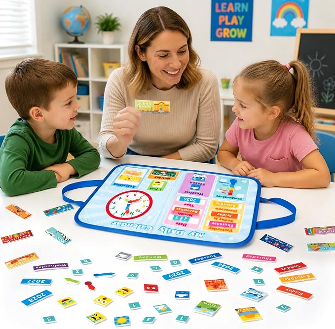 WATINC Travel Felt Board Story Set - Portable Felt Board Educational Birthday Gift for Boys Girls, Themed Storytelling Preschool Early Learning Interactive Play Kit for Toddlers (Calendar) - Image 5