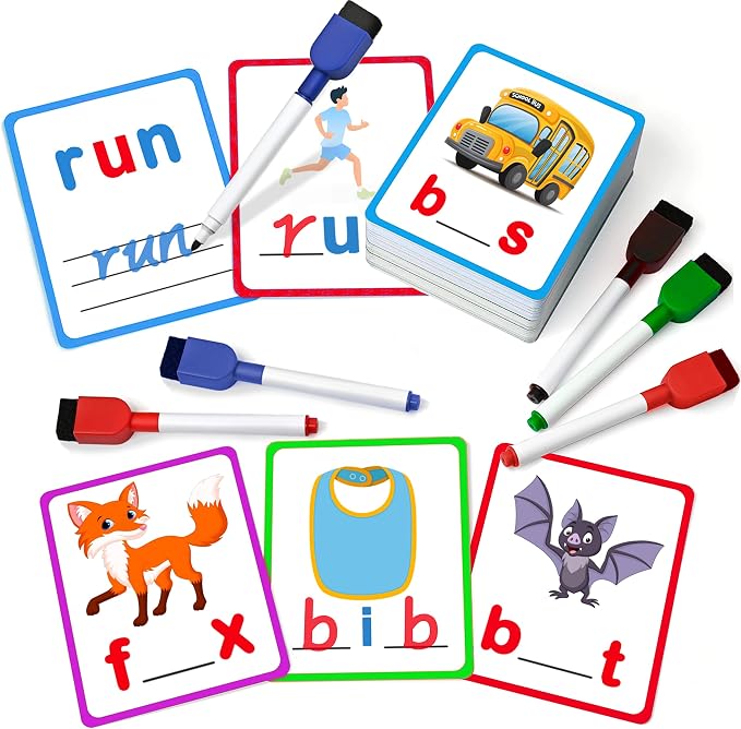 100 Short Vowel Spelling Flashcards, Handwriting Cards Learn to Write CVC Sight Words CVC Words Games for Kindergarten Learning Activities, Montessori Educational Toy Gift for Kids 3 4 5 6 Years Old by Unknown