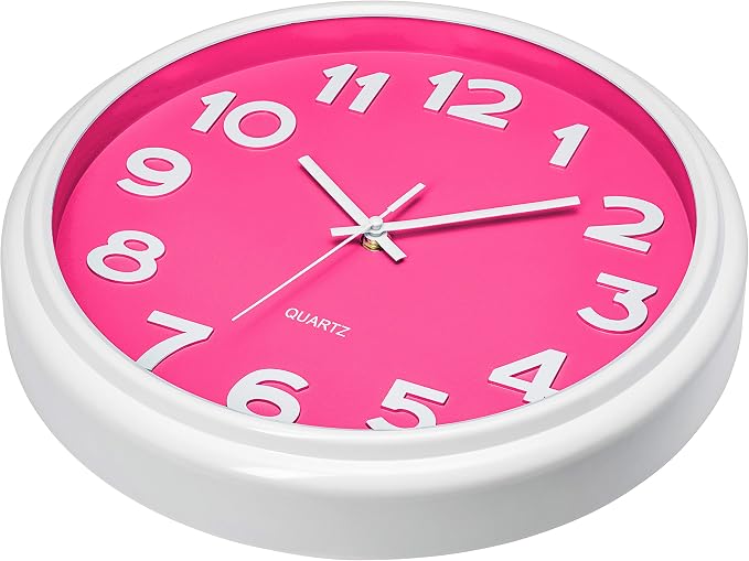 Bernhard Products Pink Wall Clock 12.5 Inch Silent Non-Ticking Modern Stylish Quartz Clocks for Home Kitchen Office Bedroom Girl's Room Nursery Kids School Classroom Battery Operated, Easy to Read - Image 2