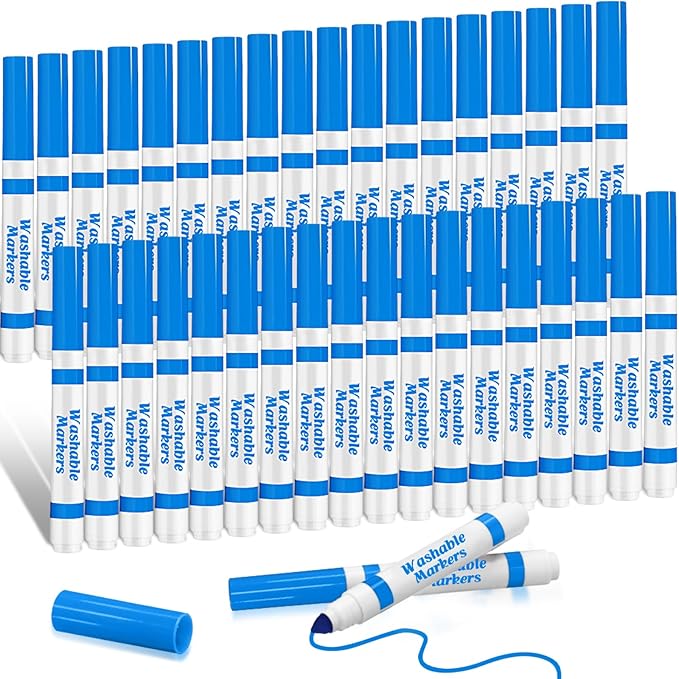 Janlaugh 36 Pcs Light Blue Washable Markers Bulk Coloring Broad Line Marker for Kid Light Blue Conical Tip Drawing Pen for Christmas School Travel Art Baby Shower Gender Reveal Party Supplies, Ages 6+