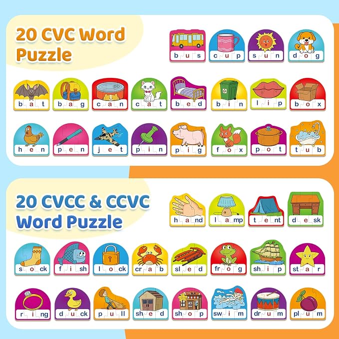 Phonics & Word Puzzle Cards for Kids 3+, 2 in 1 CVC & CVCC - Image 9
