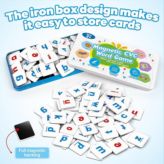 Kasfalci CVC Word Games,Magnetic Letters & Flash Cards,Phonics Games,Alphabet Learning Toys, Refrigerator Fridge ABC Magnets for Kids,Speech Therapy Toys for Toddler,Spelling for Preschool Classroom - Image 4