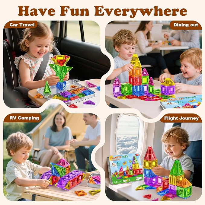 Mini Magnetic Tiles Travel Set Magnetic Tiles with Iron Box 42PCS - Image 4