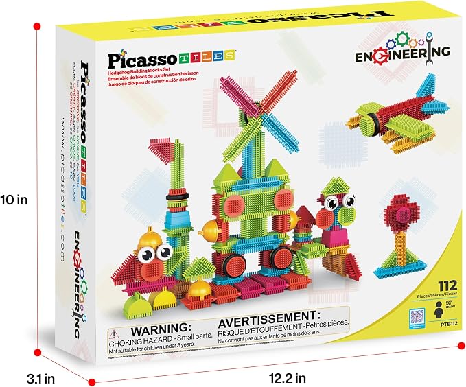 PicassoTiles Toys 112 Piece Hedgehog Blocks STEM Building Tiles Set Construction Learning Toy Stacking Interlock Block, Creativity Beyond Imagination, Inspirational, Recreational, Educational PTB112 - Image 9
