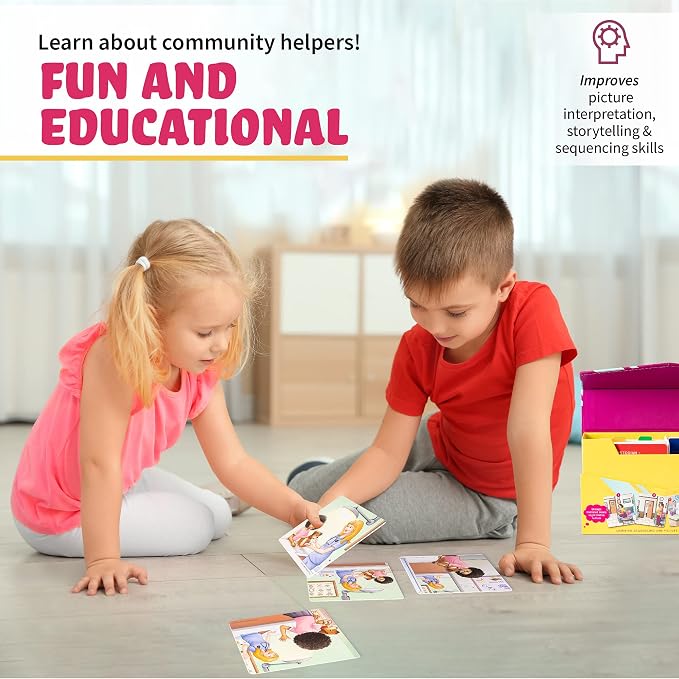 SPARK INNOVATIONS Kids Story Cards Sequence Game Large Storytelling and Sequencing Cards. Community Helper Stories for Sentence Building Educational Picture Card Games - Image 4