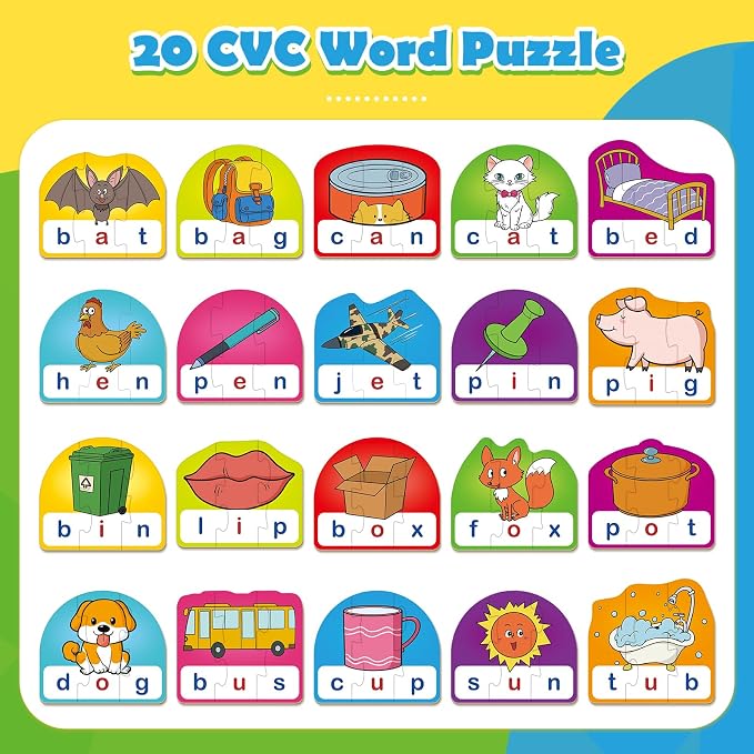CVC Puzzle Cards for Kids,CVC Word Games,Toddler Speech Therapy Toys,3 Alphabet Letter Word Puzzles,Learning Reading Spelling Games,Preschool Kindergarten Classroom Must Haves - Image 2