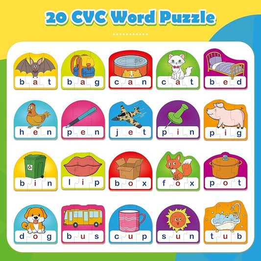 CVC Puzzle Cards for Kids,CVC Word Games,Toddler Speech Therapy Toys,3 Alphabet Letter Word Puzzles,Learning Reading Spelling Games,Preschool Kindergarten Classroom Must Haves - Image 2