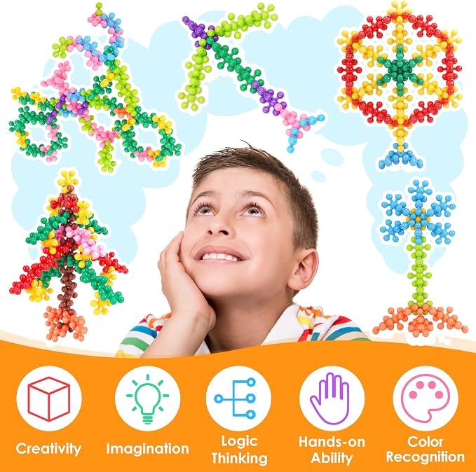 Building Blocks Educational Toy - 300PCS Snowflake Stem Construction Set for Kids 3+, Safe Non-Toxic Storage Case, Learning Gifts for Boys Girls, Multi-Color - Image 4