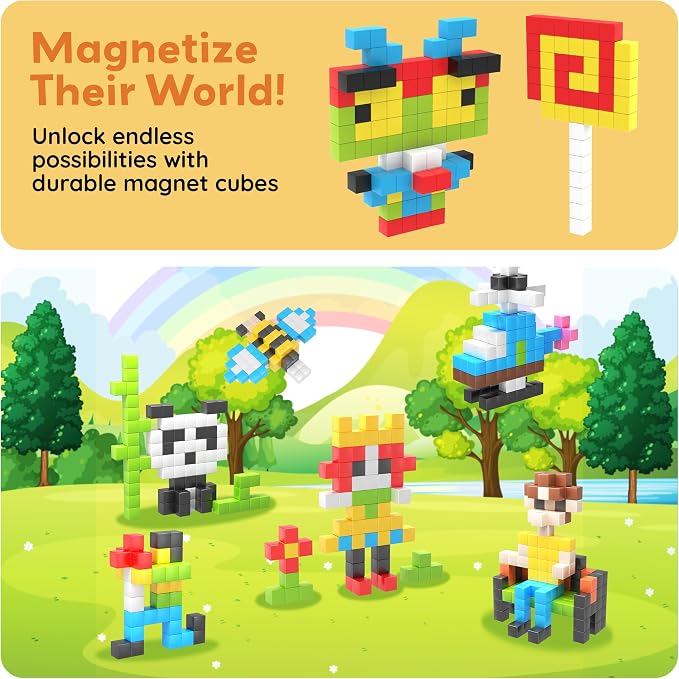 PicassoTiles 100pcs 0.5” Pixel Magnetic Puzzle Cube Mix & Match Cubes Sensory Toys STEAM Education Learning Building Block Magnets Children Construction Toy Set Stacking Magnet Creative Kit PMC100 - Image 7