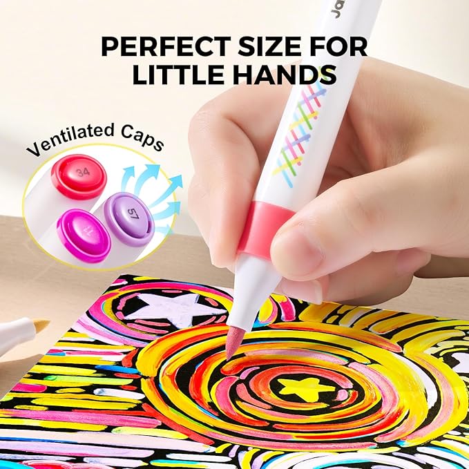 Jar Melo Washable Layered Markers for Kid Age 4-8, Water Based Blendable Markers for Toddler Safe and Non-Toxic, Coloring Art Supplies for Preschool Gift, 12 Colors