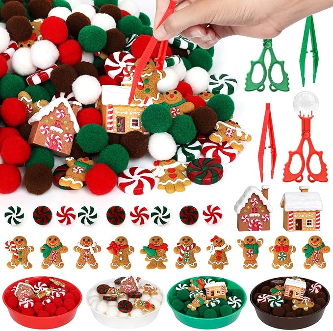 135 Pcs Christmas Gingerbread Man Sensory Bin Items Christmas Candy Counting Sorting Sensory Bin Filler Fine Motor Toys Gingerbread Man Counts for Kids Xmas Counting Toys for Preschool by Unknown