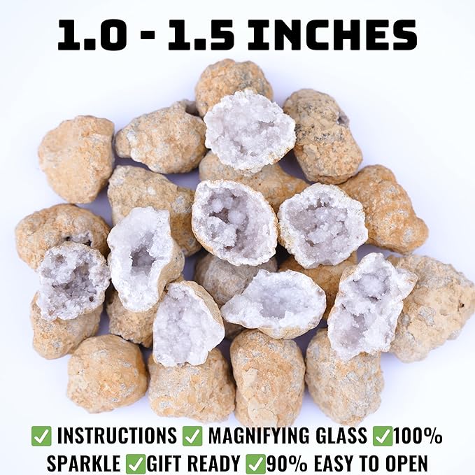 TRUENERGY Break Your Own Geodes Kit for Kids – 5X Easier to Open 20 Natural Crystal Geodes, Magnifying Glass & Learning Guide – STEM Science Rock Kit – Gift-Ready