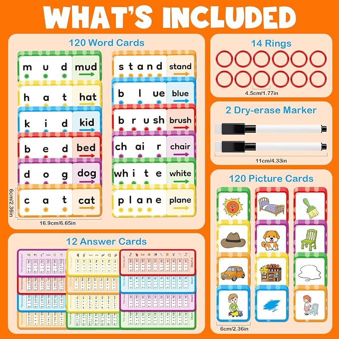 120 Words & Phonics Puzzle, 2 in 1 CVC & Blends Digraphs Flash Cards - Image 8