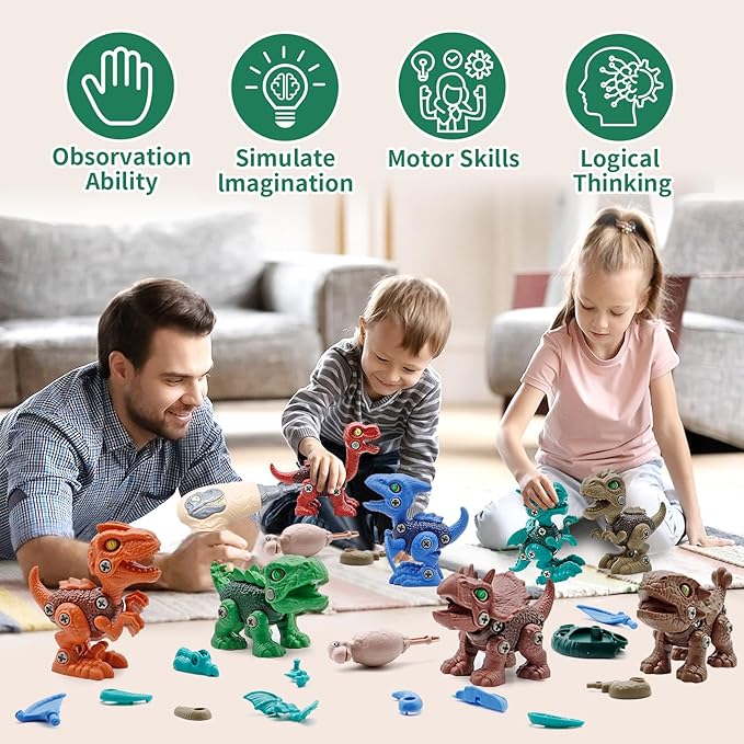 Yerloa 8pcs Dinosaur Toys for Kids 3-5 5-7, STEM Take Apart Dinosaur Toys for Boys 3 4 5 6 7 8 Year Old Toddler Party Birthday Gifts Dino Toys Construction Building Toy Kids Toy with Electric Drill
