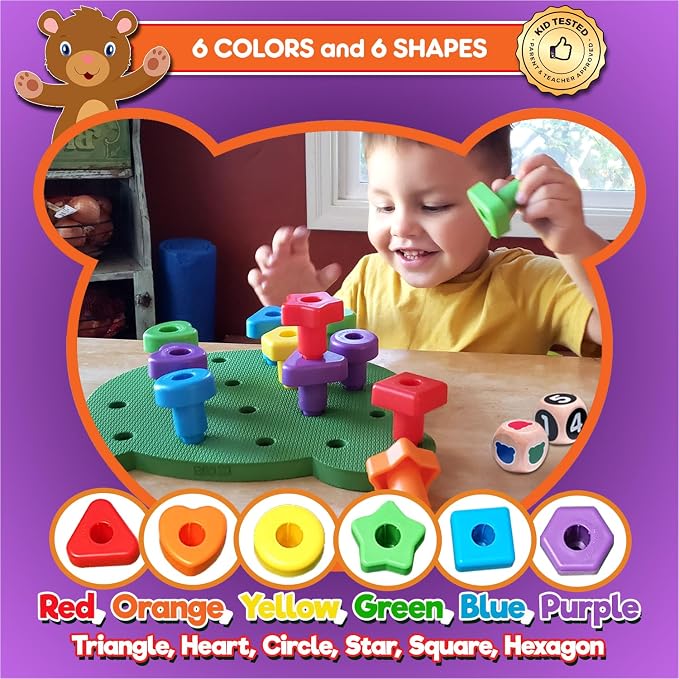 Grab & Stack Jumbo Shapes Pegboard - Sort, Count, Match & Play 18pc + eBook - Image 4