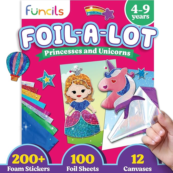 Funcils Foil Art Craft Kit - Unicorn & Princess Sticker Activity for Kids by Funcils