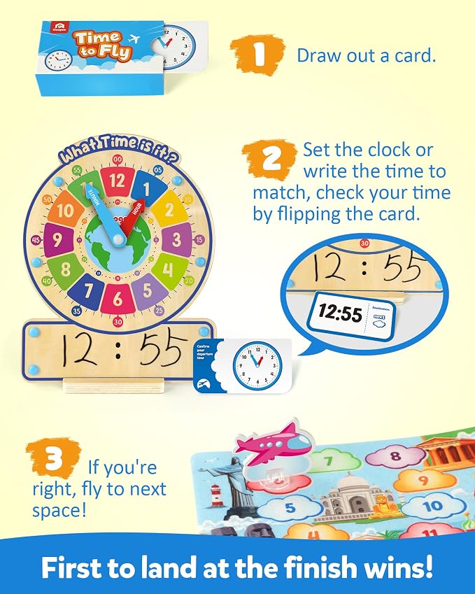 Coogam Wooden Clock Teaching Time Toy, Analog Digital Clock with Fly-Telling Time Board Game, Montessori Time Learning Educational Toy for 3 4 5 Year Old Homeschool Classroom Kids - Image 5