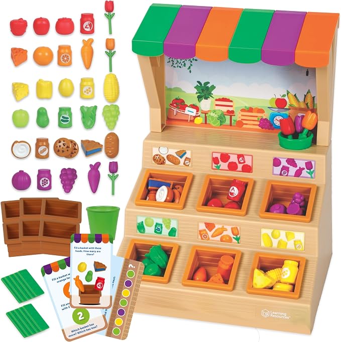Learning Resources Mini Farmstand Sorting Set, Play Food Sets for Kids Kitchen, Grocery Store Pretend Play, Montessori Toys, Mini Food, Toddler Activities, Fine Motor Skills by LearningResources