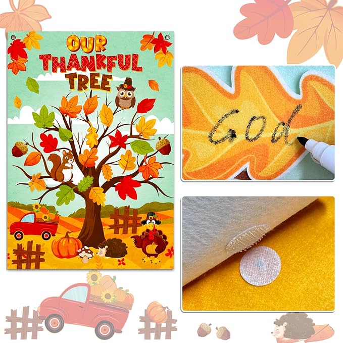 Cinrobiye Fall Tree Bulletin Board Felt Craft Kit, 41 Pcs Thanksgiving Maple Leaves Activity Set with Large Tree Poster, Gratitude Writing Wall Decor for Autumn Classroom, Home, Party Supplies - Image 4