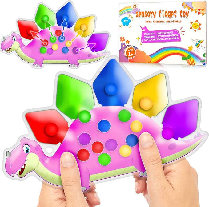 Pink Dinosaur Color Sorting Sensory Toy for Toddler Girls, Montessori Toys Fine Motor Skill Calm Down Fidget for Classroom Activities Aged 2 3 4 Year Old Kid Valentine Easter Basket Stuffers Gifts by UIIOPJIOM