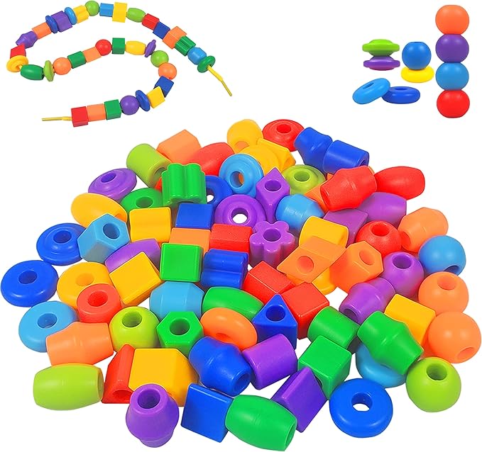 KUTOI Plastic Lacing Beads for Kids with Fun Shapes, Long String, and Brilliant Colors, Educational Occupational Therapy Toys-Fine Motor Toys，Montessori Toy for 3 Year Old and Above（70 pcs） - Image 2