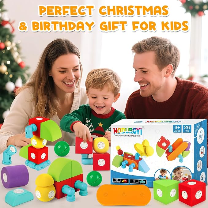 Hodurgyi 26 PCS Magnetic Foam Blocks, STEM Preschool Toys for Children, Magnetic Building Blocks for Toddlers, Kids Bath Toys and Montessori Sensory Toys, Birthday for Boys & Girls Age 3 4 5 6+ - Image 5