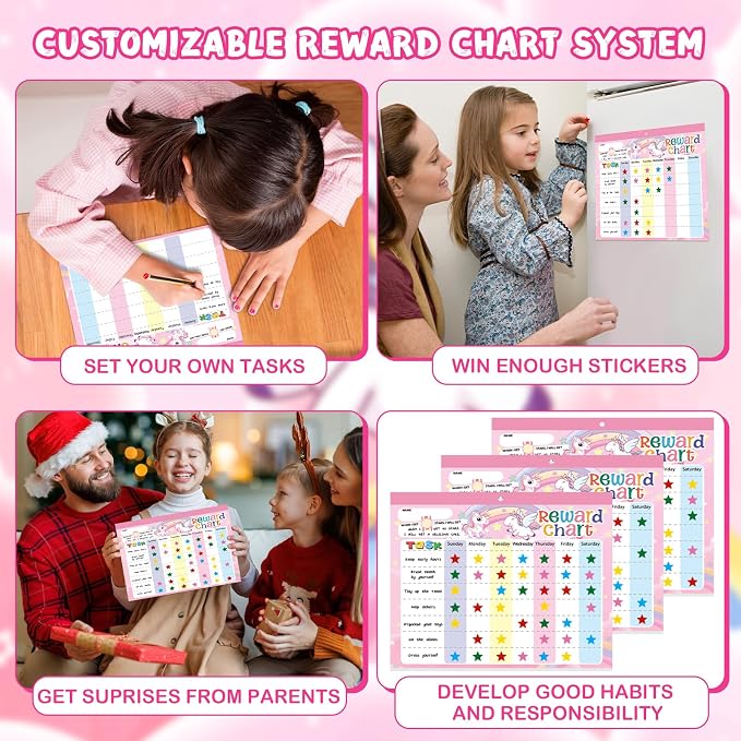 Magnetic Reward Chart for Kids at Home, Behavior Chart Pad with 26 Chore Charts, 1680 Star Stickers, 84 Motivational Stickers to Develop Responsibility & Good Habits (Unicorn) - Image 5