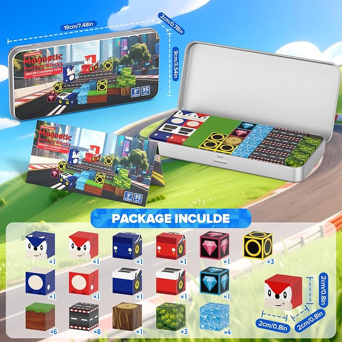 35PCS Mini Magnetic Blocks, Magnetic Blocks Travel with Portable Iron Box, Magnetic Building Blocks STEM Learning Set for Ages 3 4 5 6 7 8, Suitable for Restaurant and Travel, Hedgehog - Image 2
