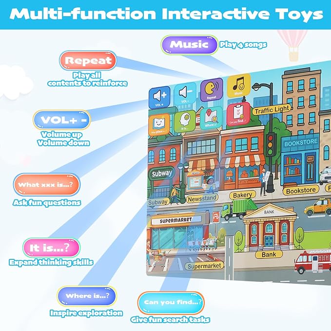 Learning Poster Mat with Talking Pen for Preschool Early Education Learning Toys, Talking Posters for Kids Grandkids, Interactive Reader Dog Sensory Autism Toys for Birthday Gifts - Image 3